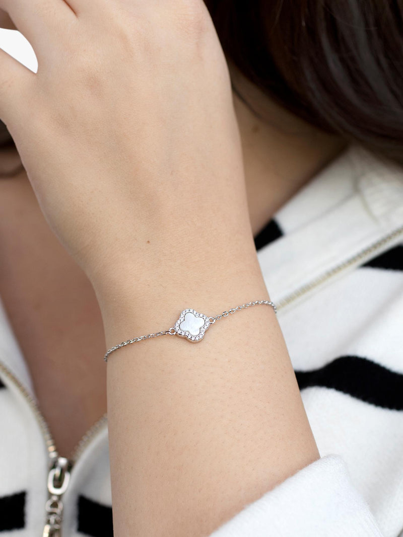 IBB Mother of Pearl Clover Bracelet rhodium plated sterling silver - British product