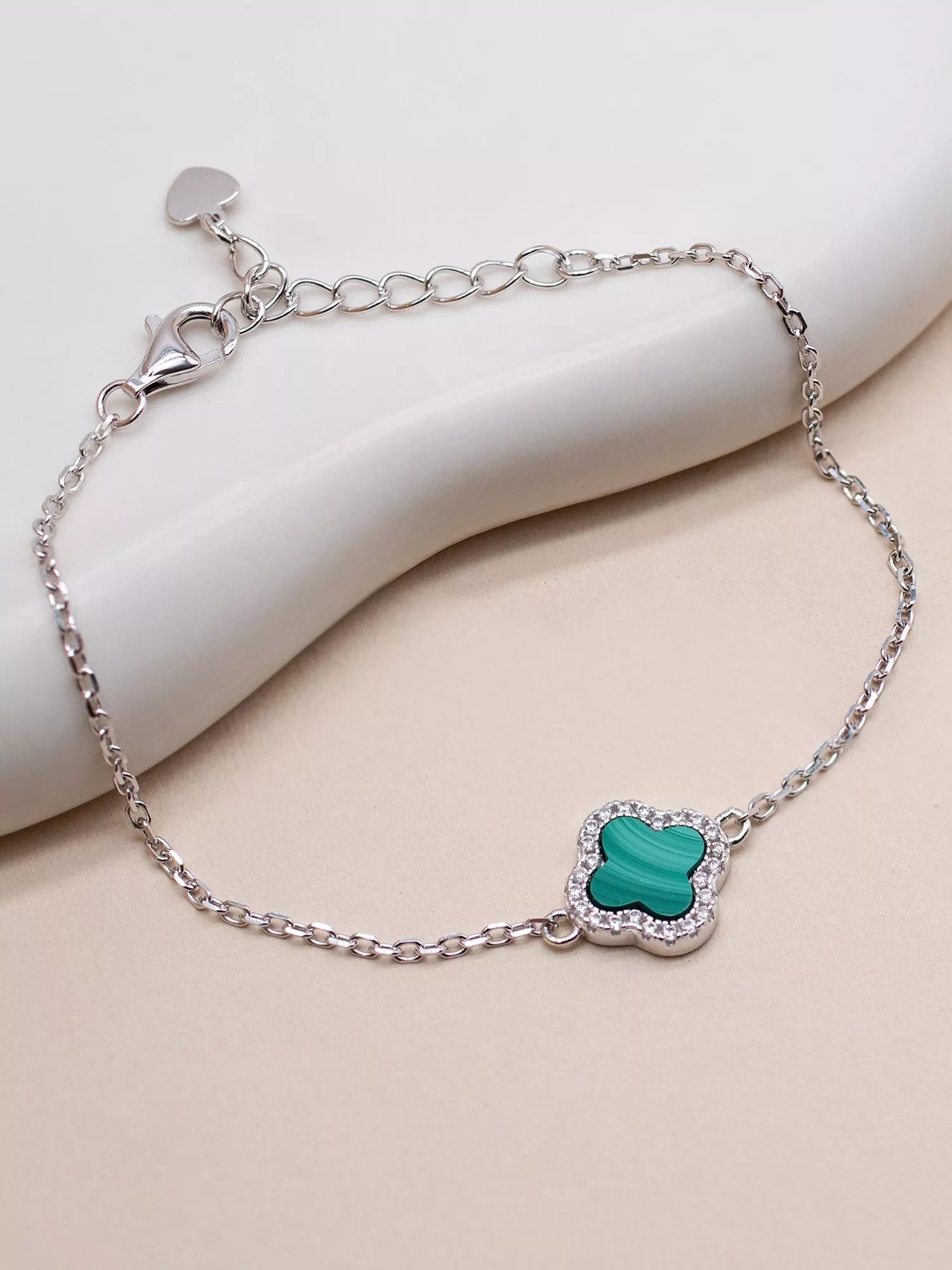 IBB malachite clover bracelet with cubic zirconia, imported from the UK