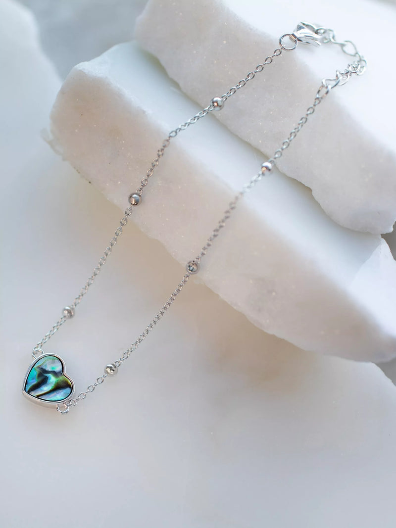 IBB Paua shell heart pendant bracelet 18-20cm - British product