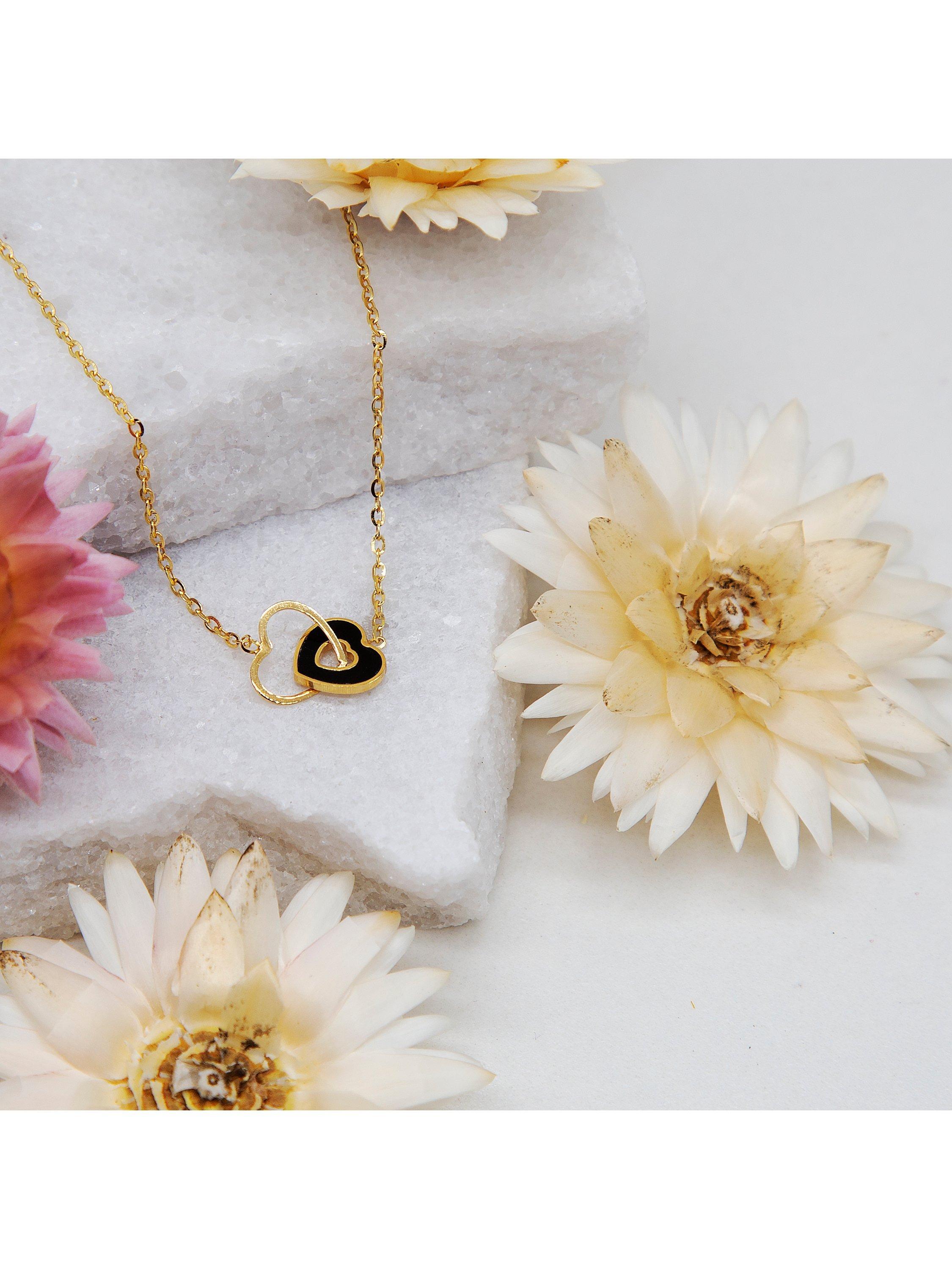 IBB 9ct yellow gold onyx heart pendant necklace, UK version