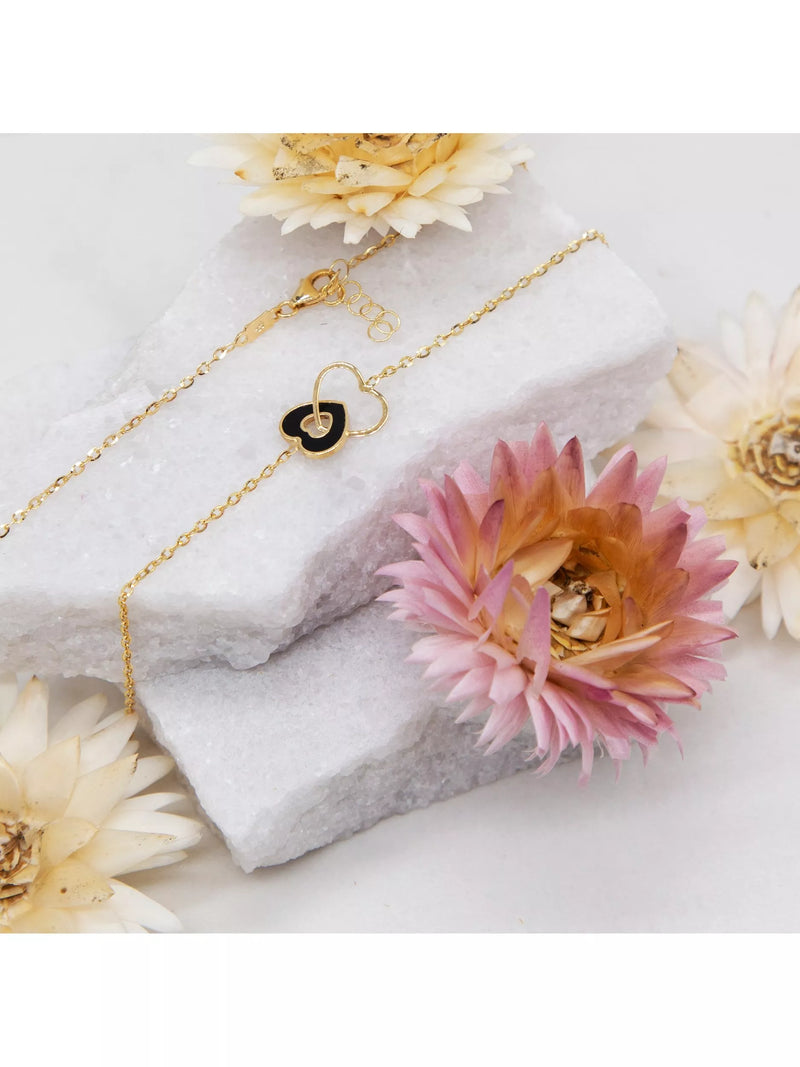 IBB 9ct yellow gold onyx heart pendant necklace, UK version