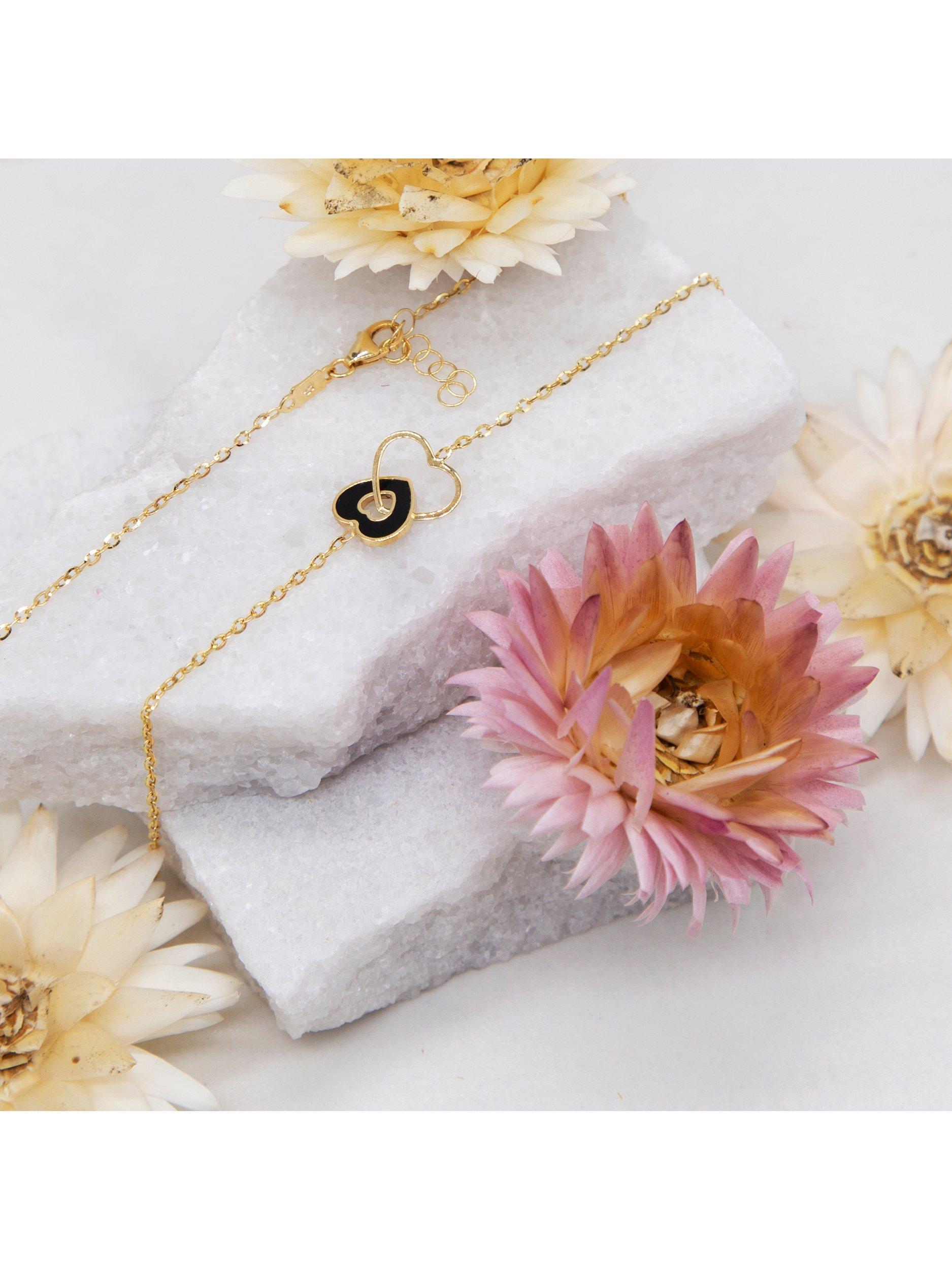 IBB 9ct yellow gold onyx heart pendant necklace, UK version