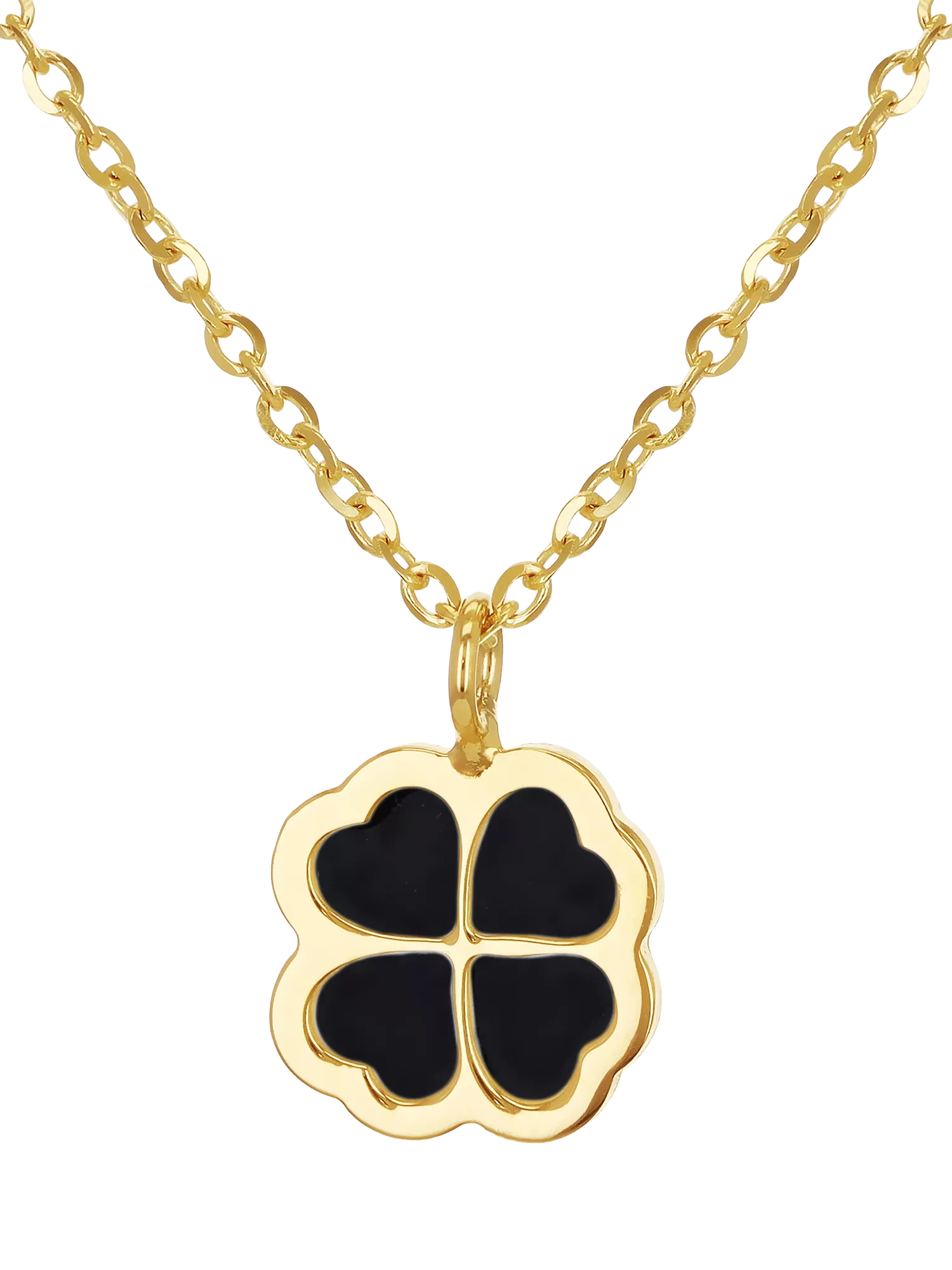 IBB 9ct yellow gold onyx petal pendant necklace, imported from the UK