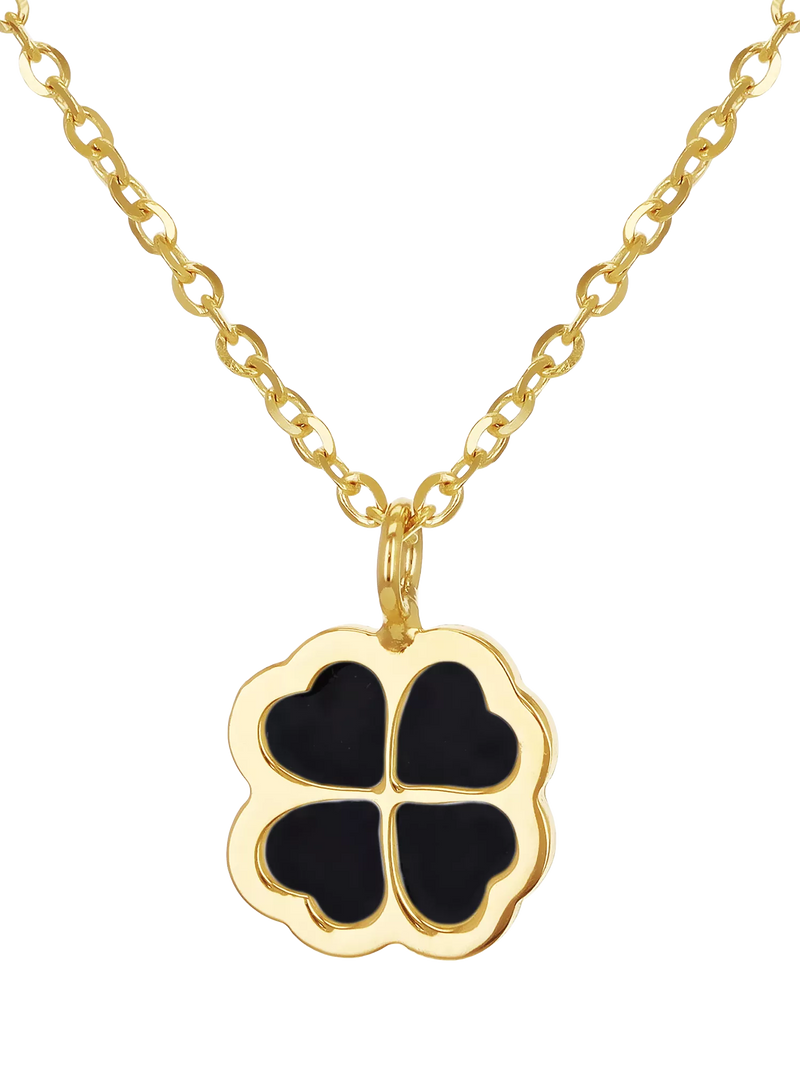 IBB 9ct yellow gold onyx petal pendant necklace, imported from the UK