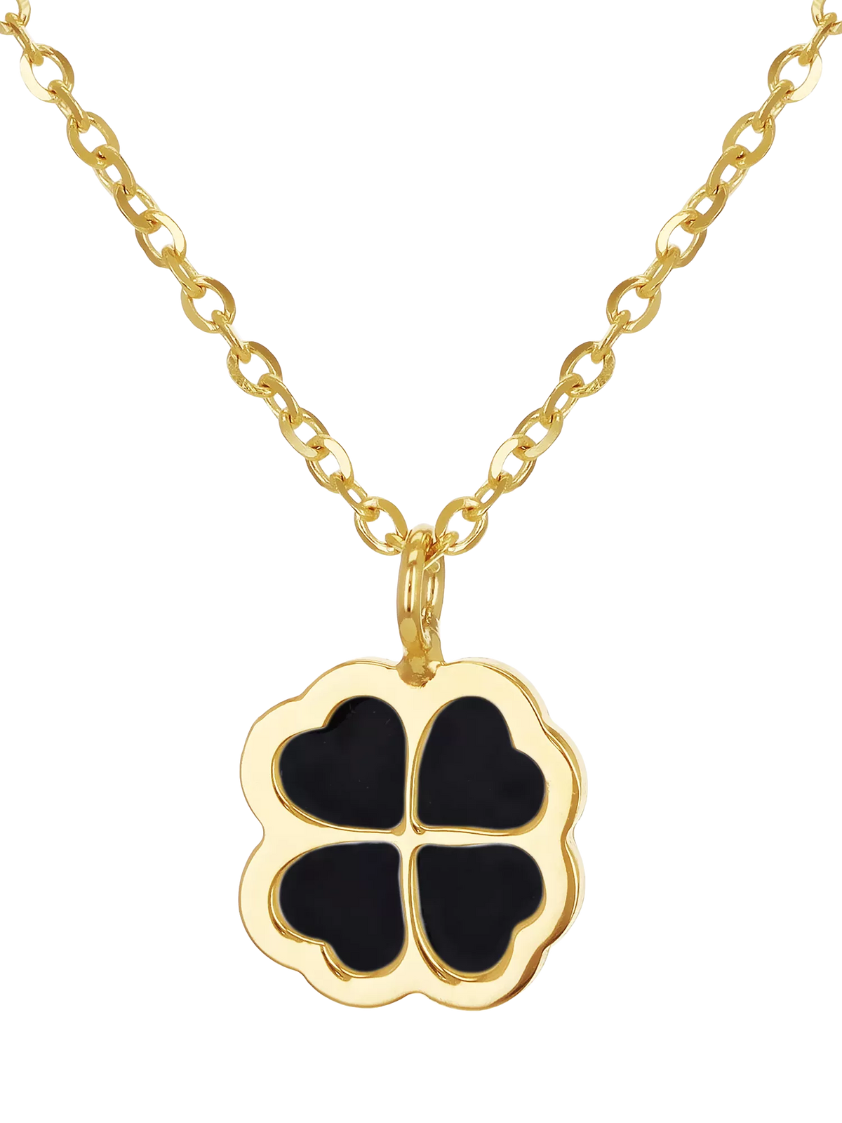 IBB 9ct yellow gold onyx petal pendant necklace, imported from the UK
