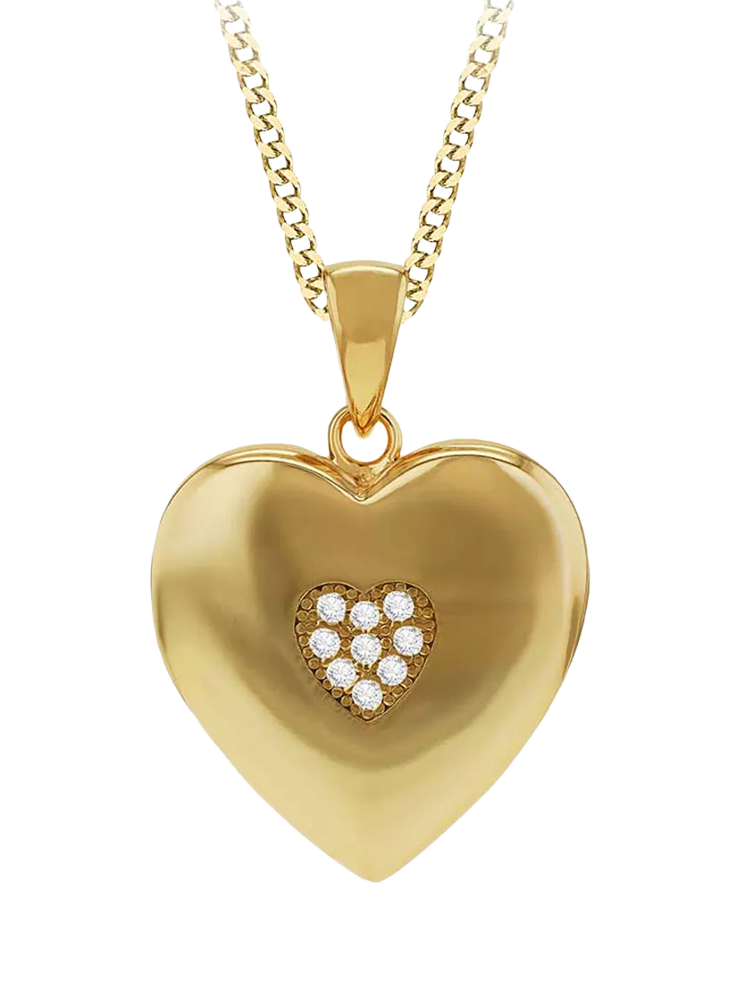 IBB cubic zirconia heart locket in gold, imported from the UK