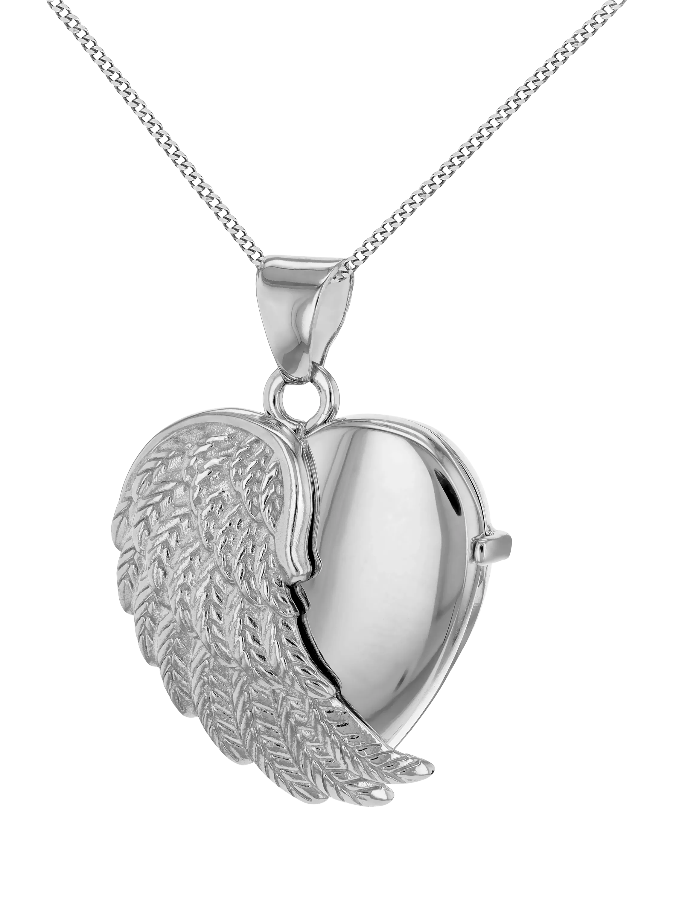 IBB sterling silver angel wing heart locket pendant necklace - British product