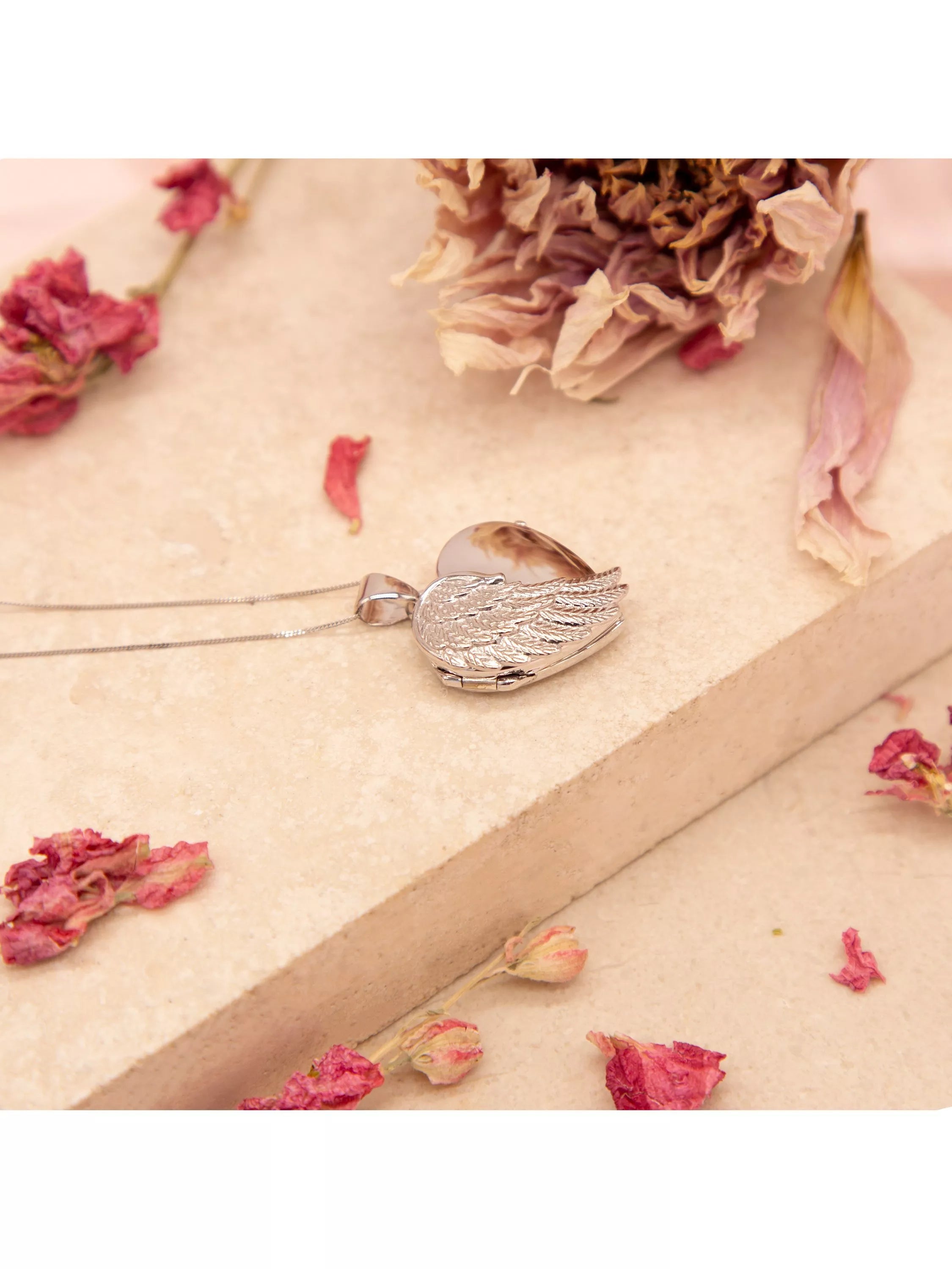 IBB sterling silver angel wing heart locket pendant necklace - British product