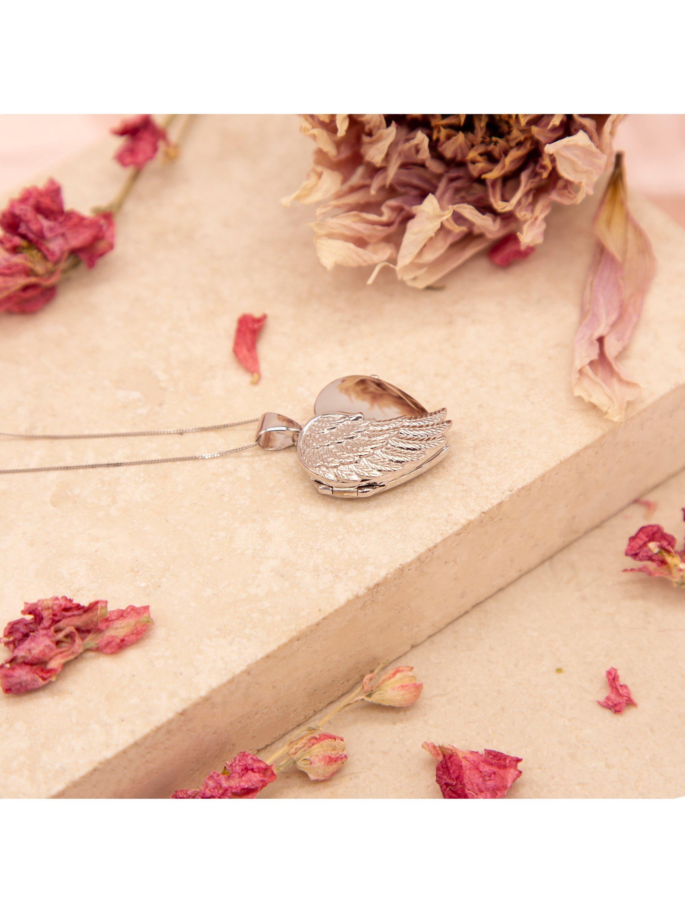 IBB sterling silver angel wing heart locket pendant necklace - British product