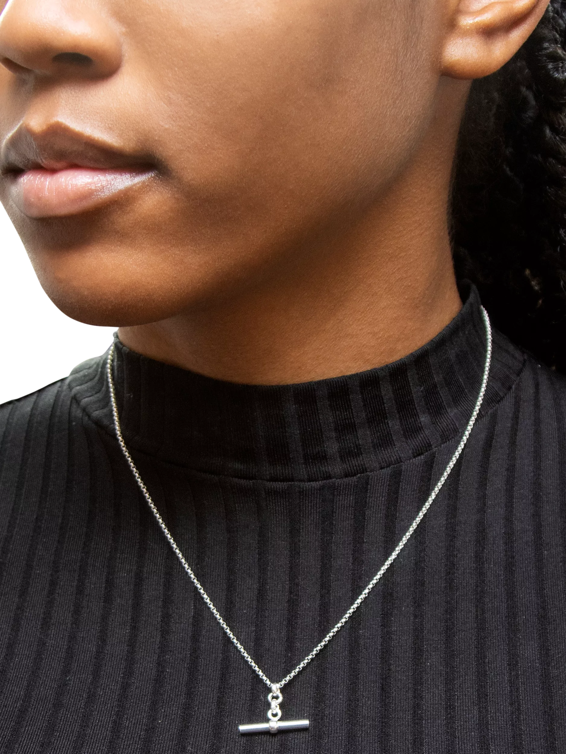 IBB sterling silver belcher T-bar pendant necklace 41-46cm (British brand)