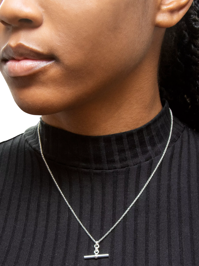 IBB sterling silver belcher T-bar pendant necklace 41-46cm (British brand)