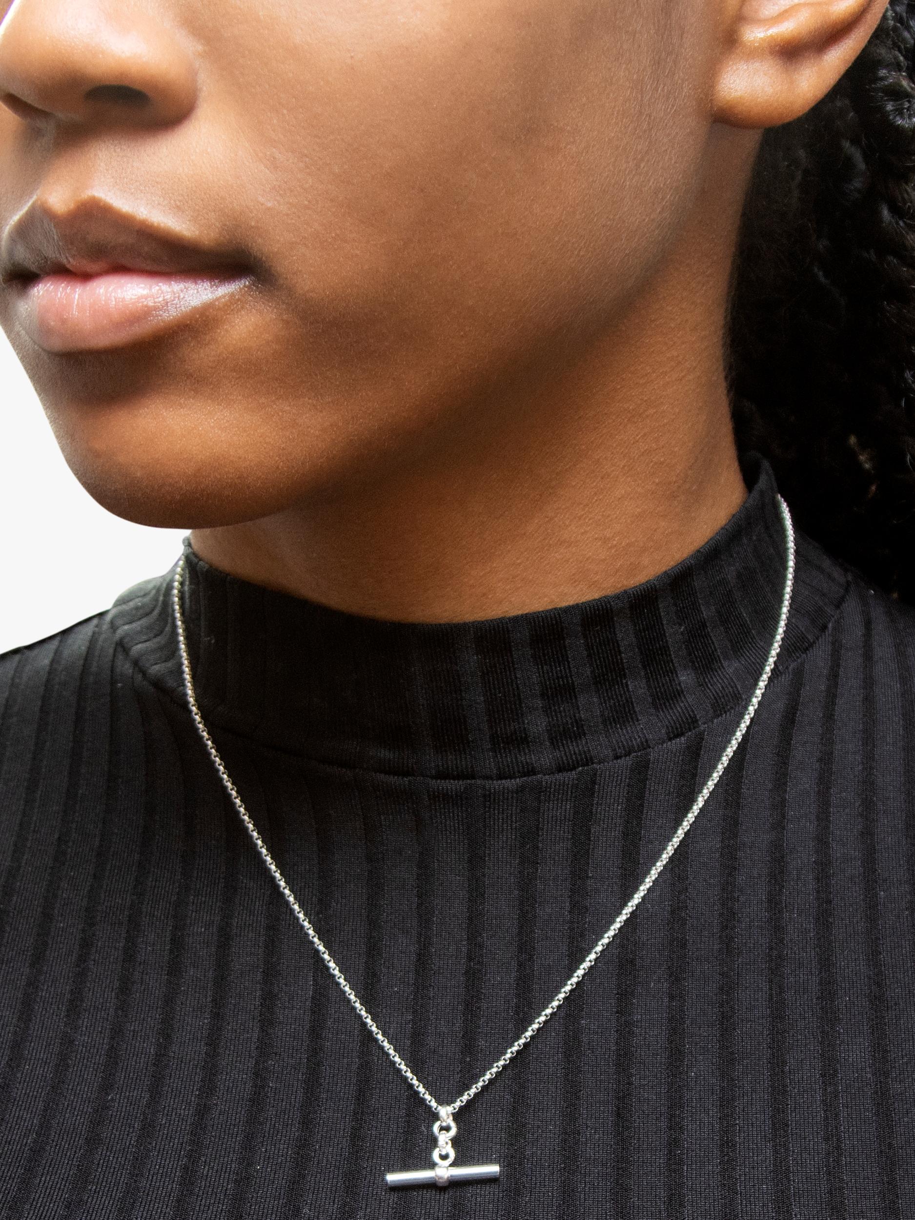 IBB sterling silver belcher T-bar pendant necklace 41-46cm (British brand)
