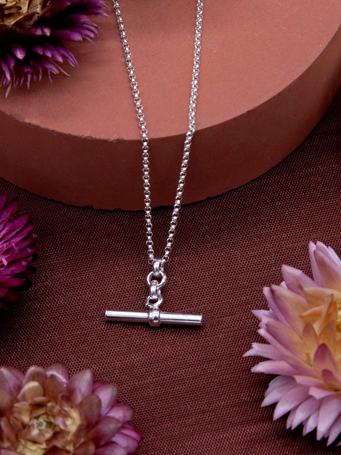 IBB sterling silver belcher T-bar pendant necklace 41-46cm (British brand)