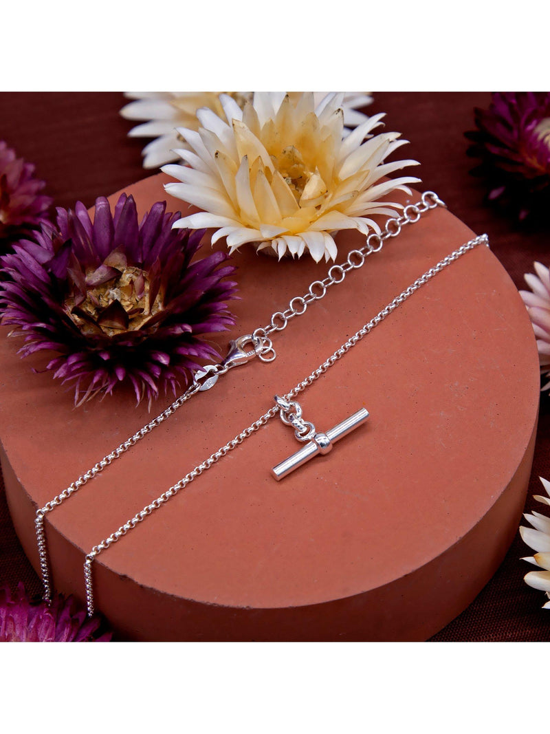 IBB sterling silver belcher T-bar pendant necklace 41-46cm (British brand)