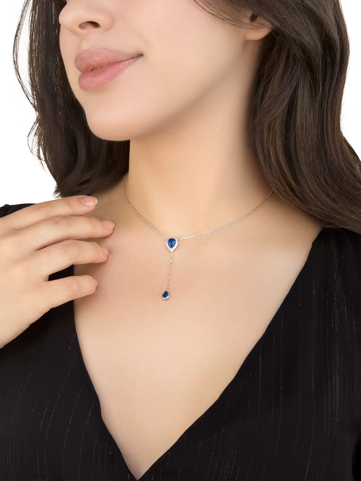 IBB cubic zirconia teardrop lariat necklace, imported from the UK