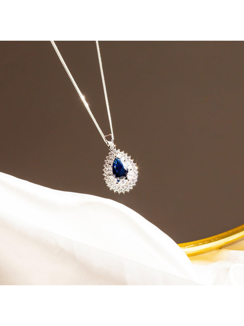 IBB blue and white cubic zirconia teardrop pendant necklace, imported from the UK