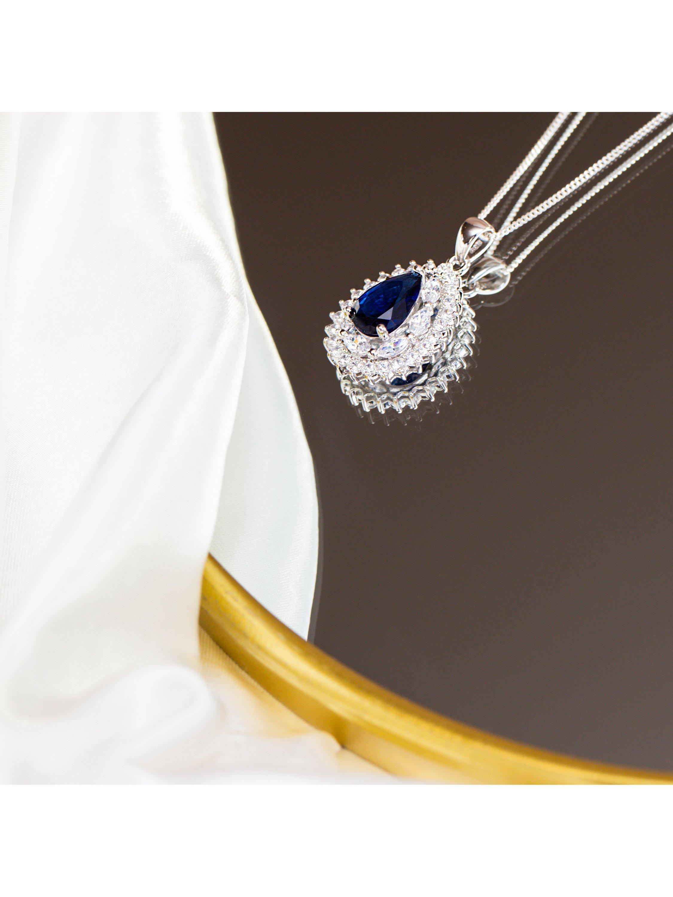 IBB blue and white cubic zirconia teardrop pendant necklace, imported from the UK