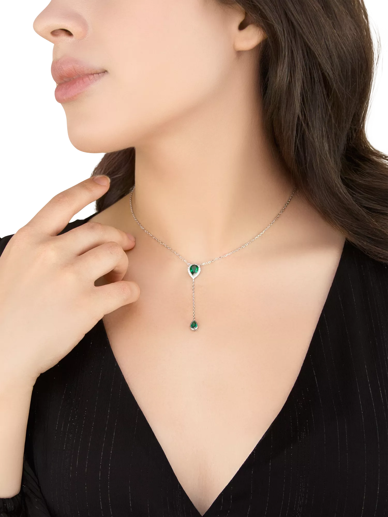 IBB cubic zirconia teardrop lariat necklace sterling silver, imported from the UK