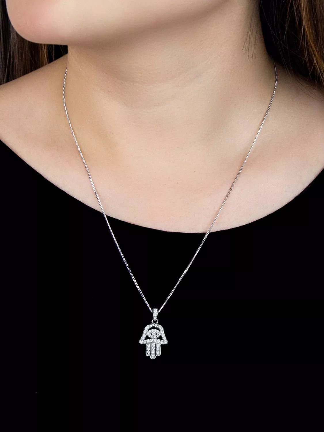 IBB Hamsa hand pendant sterling silver necklace, UK version