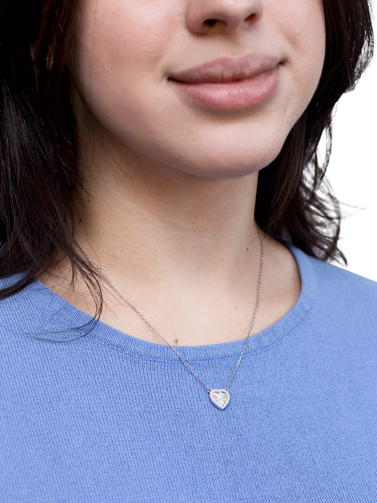 IBB cubic zirconia heart pendant necklace rhodium-plated sterling silver (British brand)
