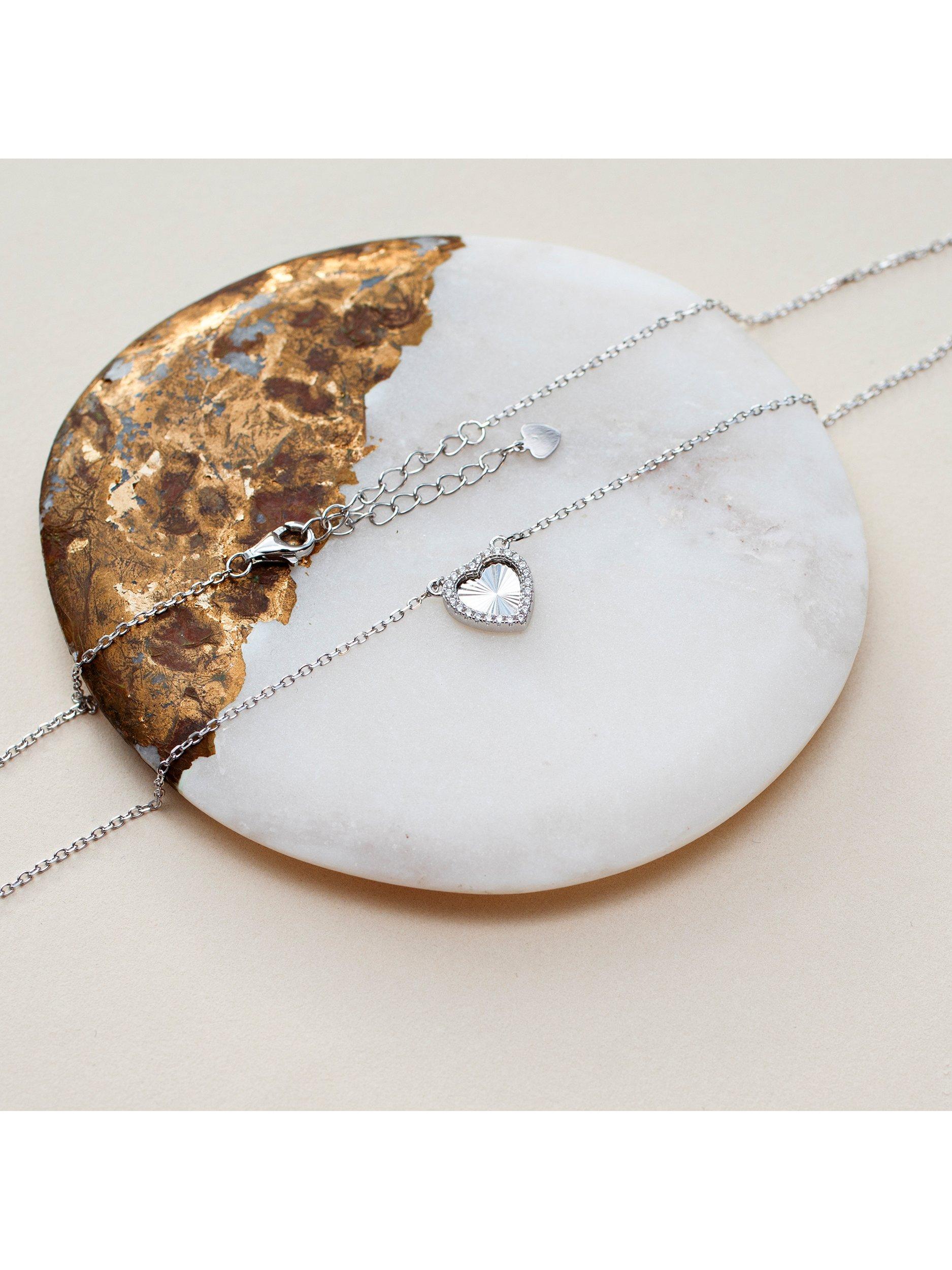 IBB cubic zirconia heart pendant necklace rhodium-plated sterling silver (British brand)