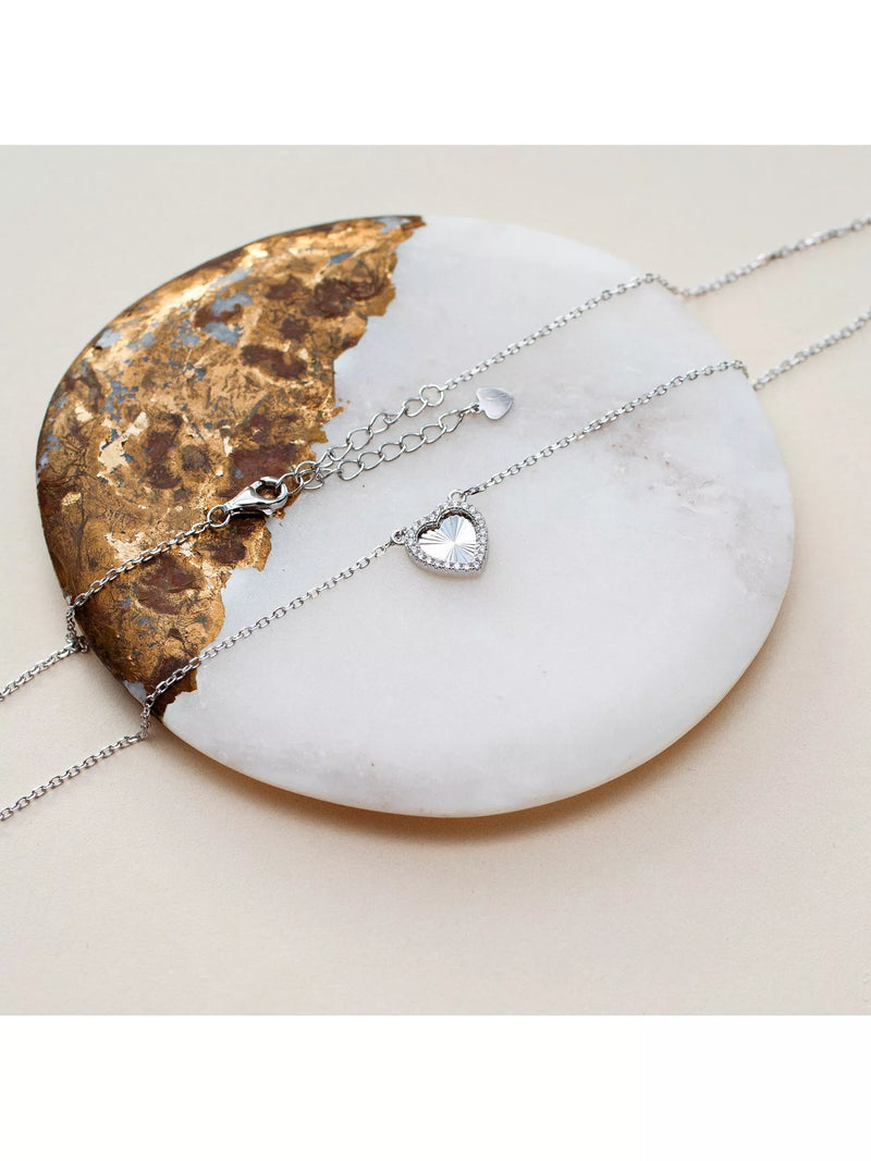 IBB cubic zirconia heart pendant necklace rhodium-plated sterling silver (British brand)