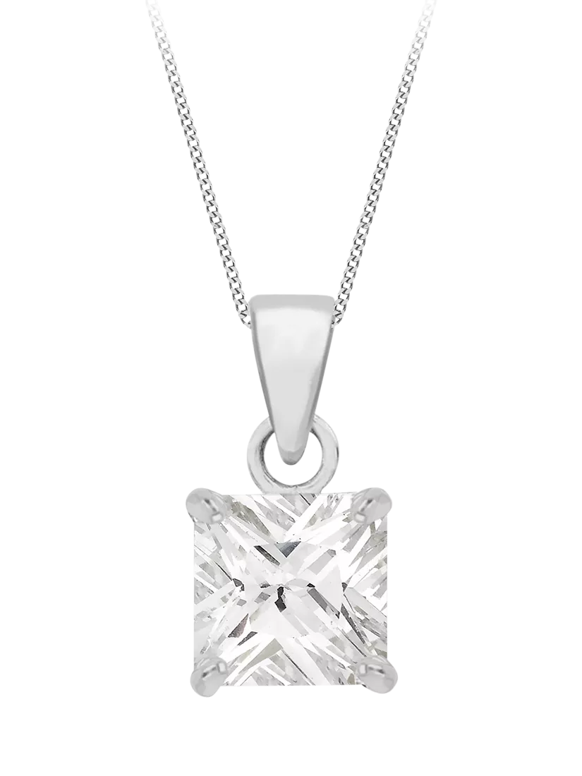 IBB sterling silver cubic zirconia square pendant necklace, UK version