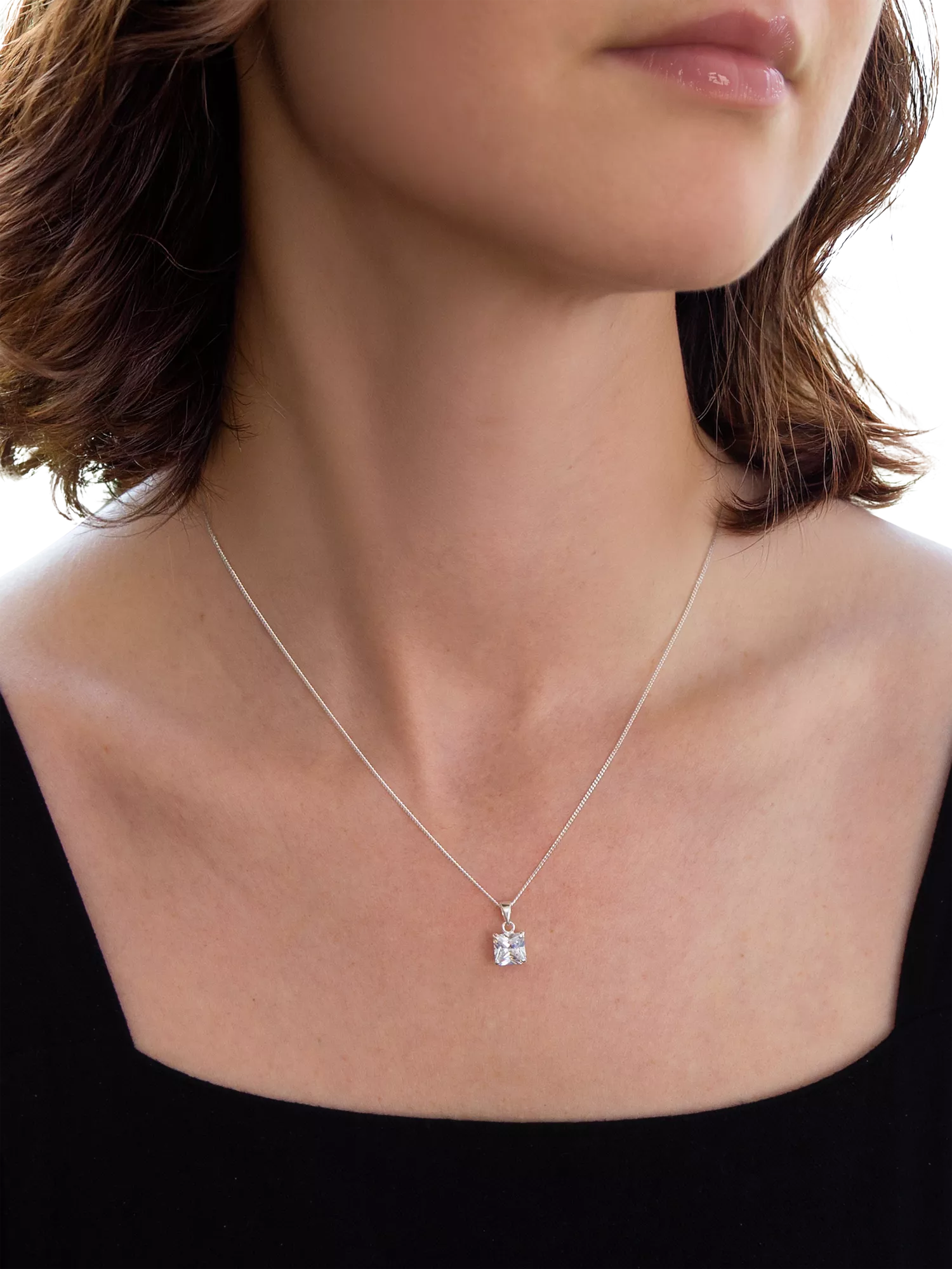IBB sterling silver cubic zirconia square pendant necklace, UK version