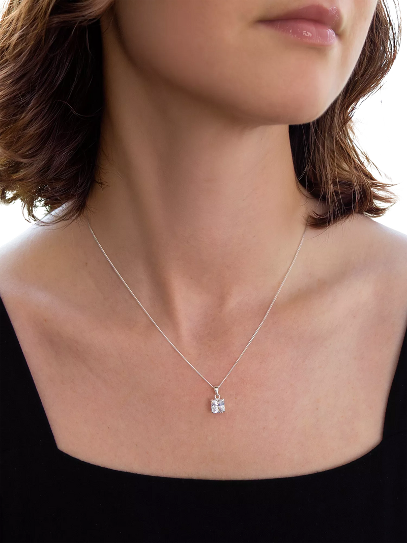 IBB sterling silver cubic zirconia square pendant necklace, UK version