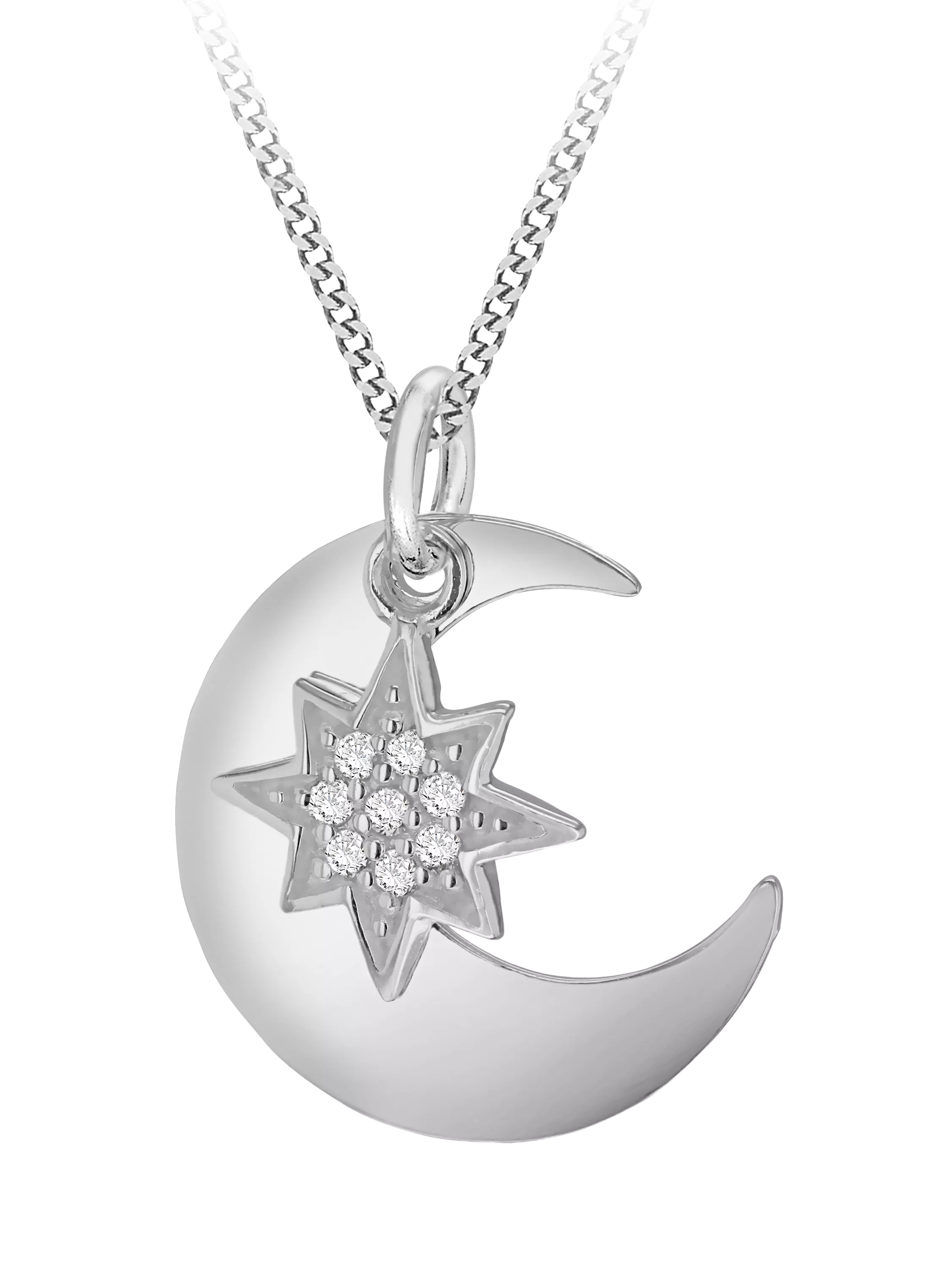 IBB sterling silver star and moon pendant necklace - British product