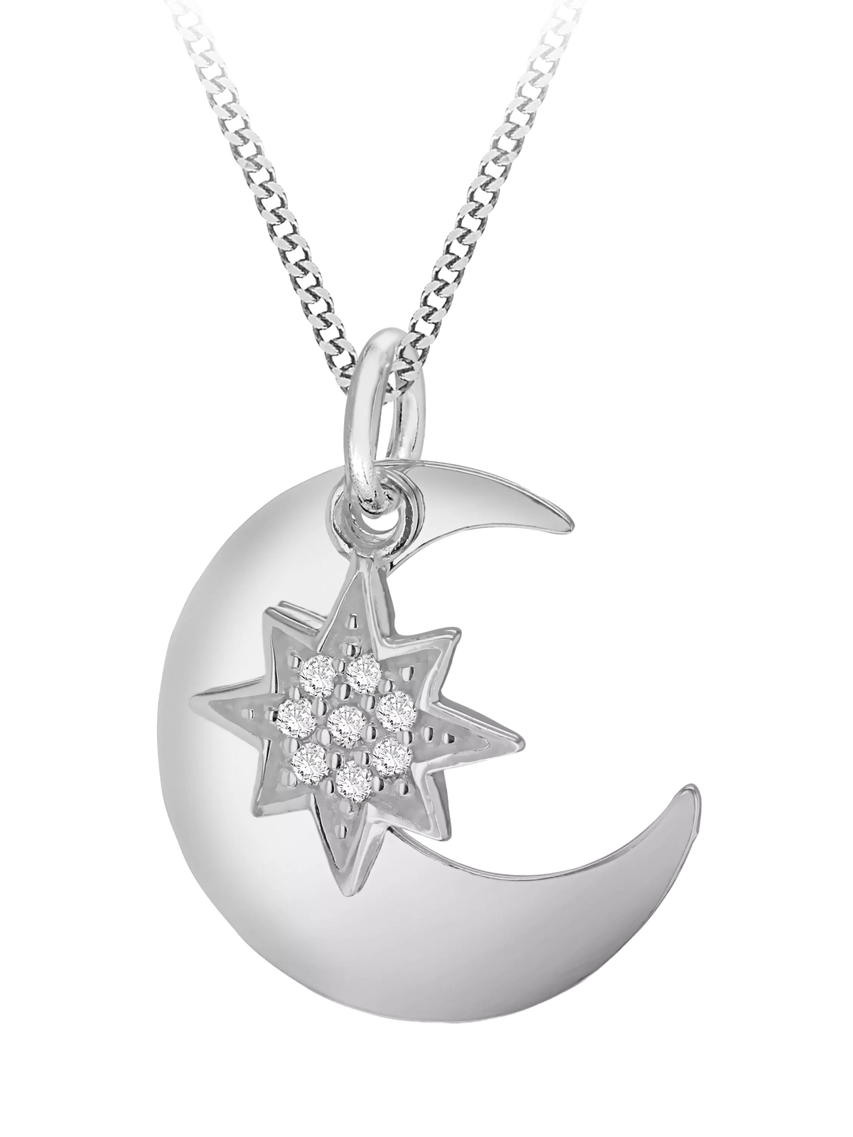 IBB sterling silver star and moon pendant necklace - British product