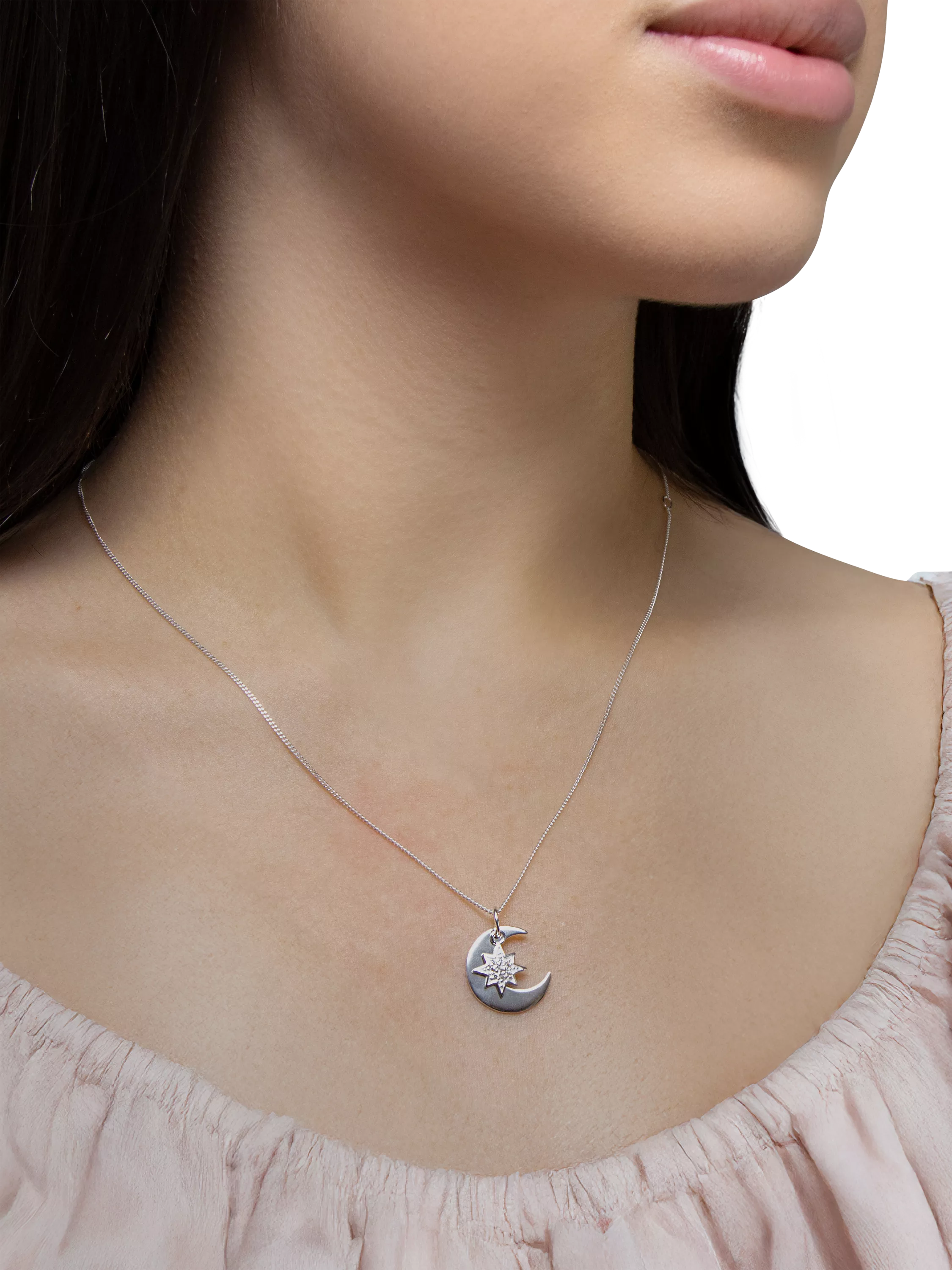 IBB sterling silver star and moon pendant necklace - British product