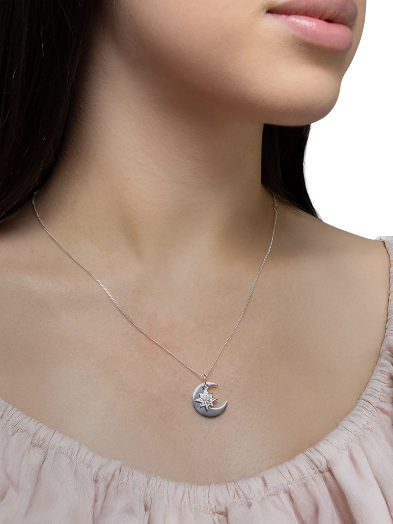 IBB sterling silver star and moon pendant necklace - British product