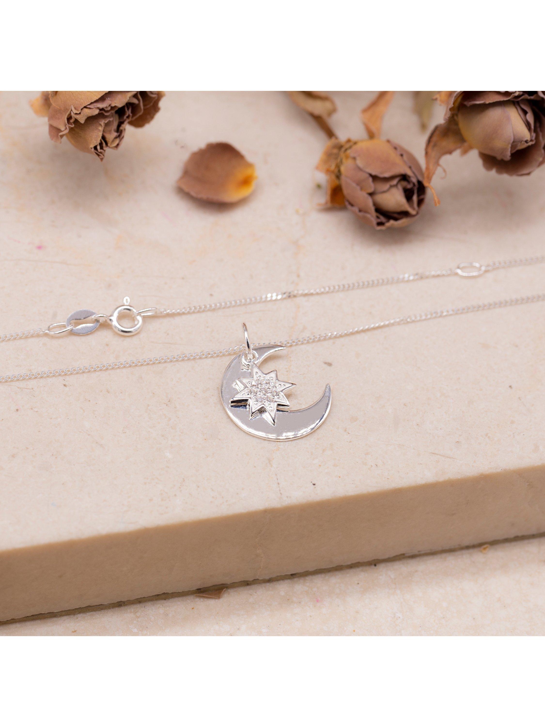 IBB sterling silver star and moon pendant necklace - British product