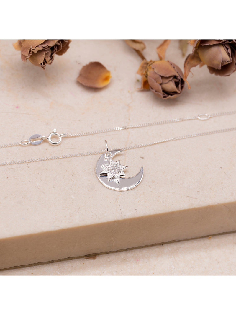IBB sterling silver star and moon pendant necklace - British product