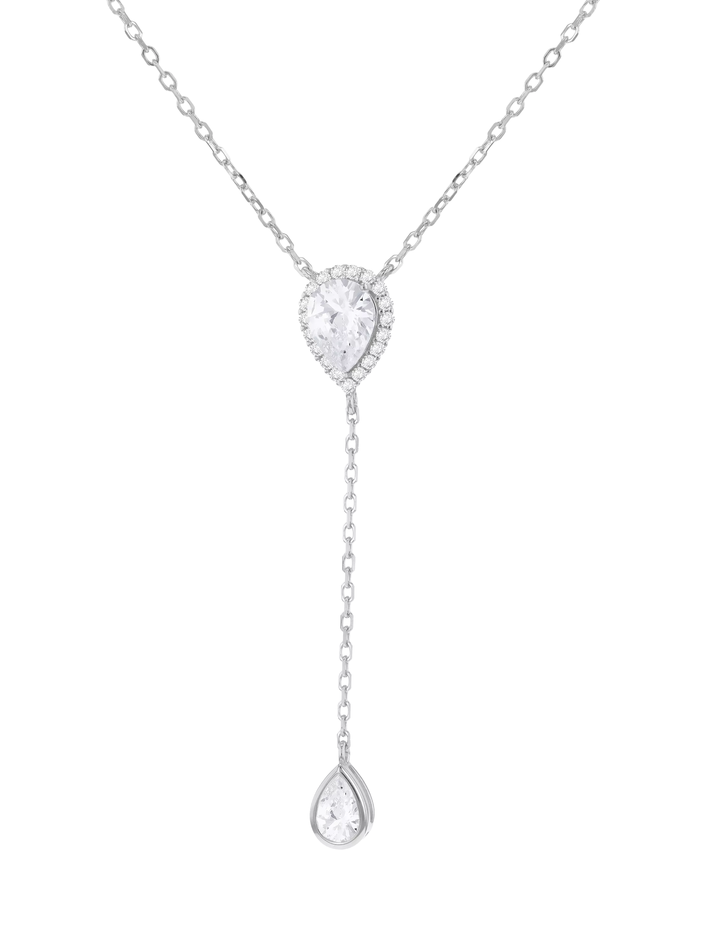IBB cubic zirconia teardrop lariat necklace, silver, UK version