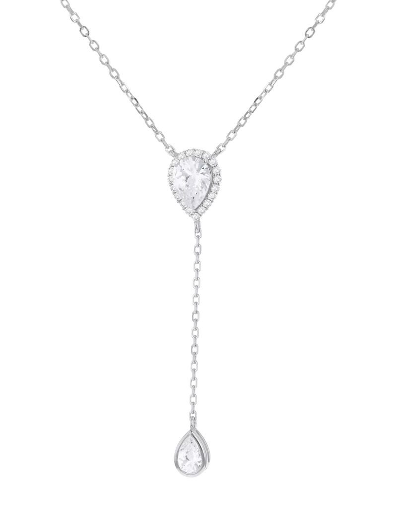 IBB cubic zirconia teardrop lariat necklace, silver, UK version