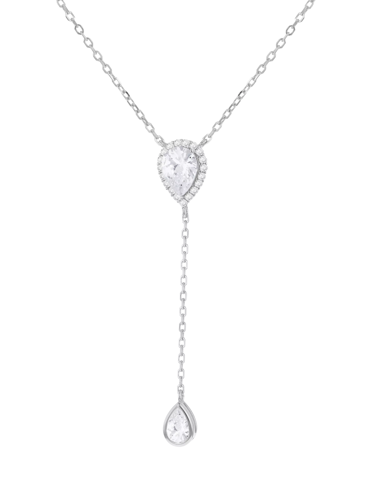 IBB cubic zirconia teardrop lariat necklace, silver, UK version