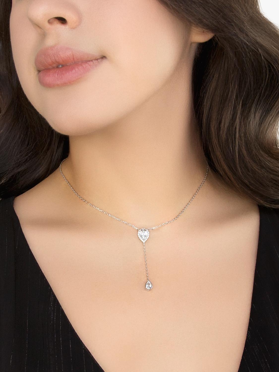 IBB cubic zirconia teardrop lariat necklace, silver, UK version