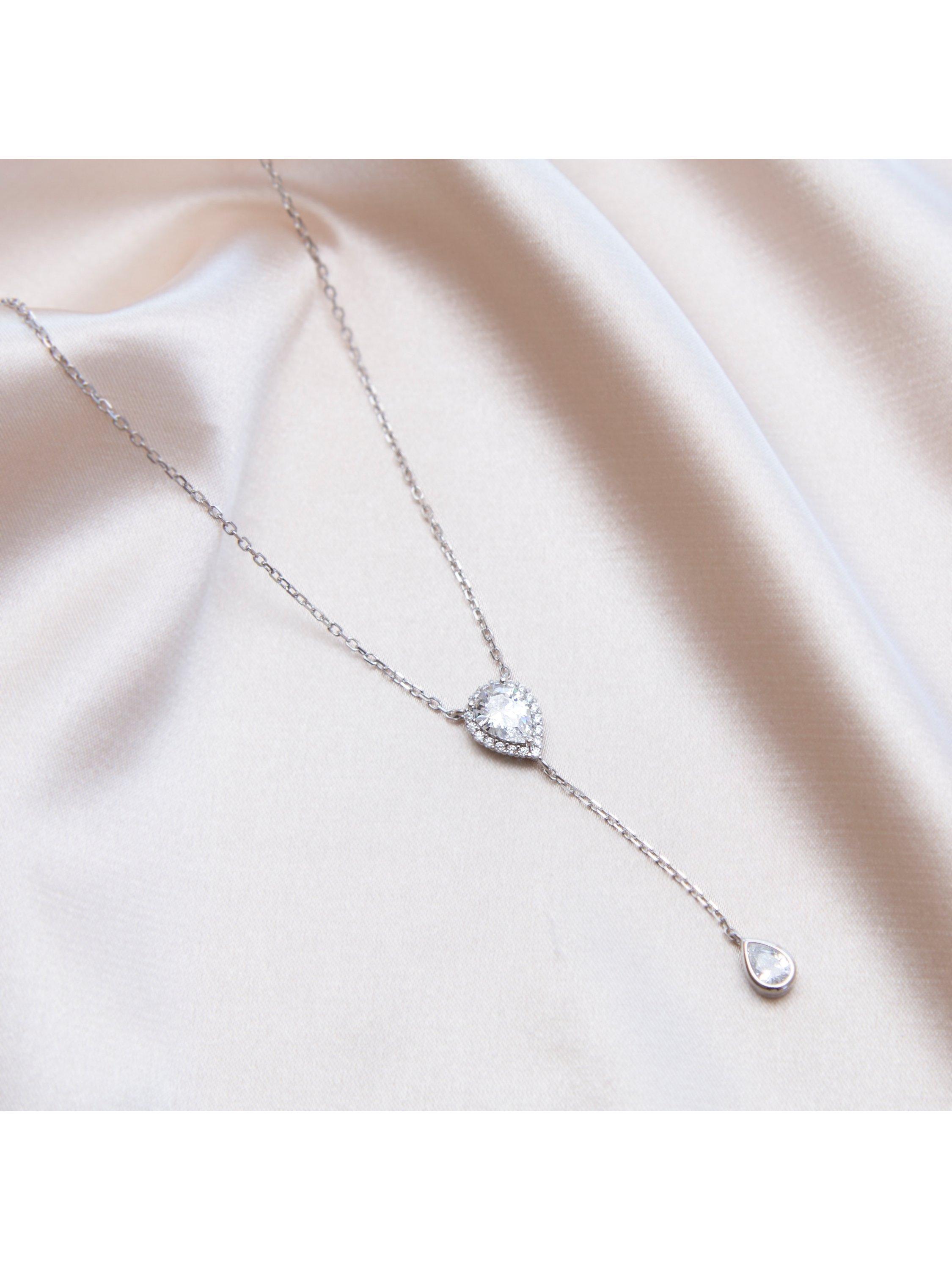 IBB cubic zirconia teardrop lariat necklace, silver, UK version