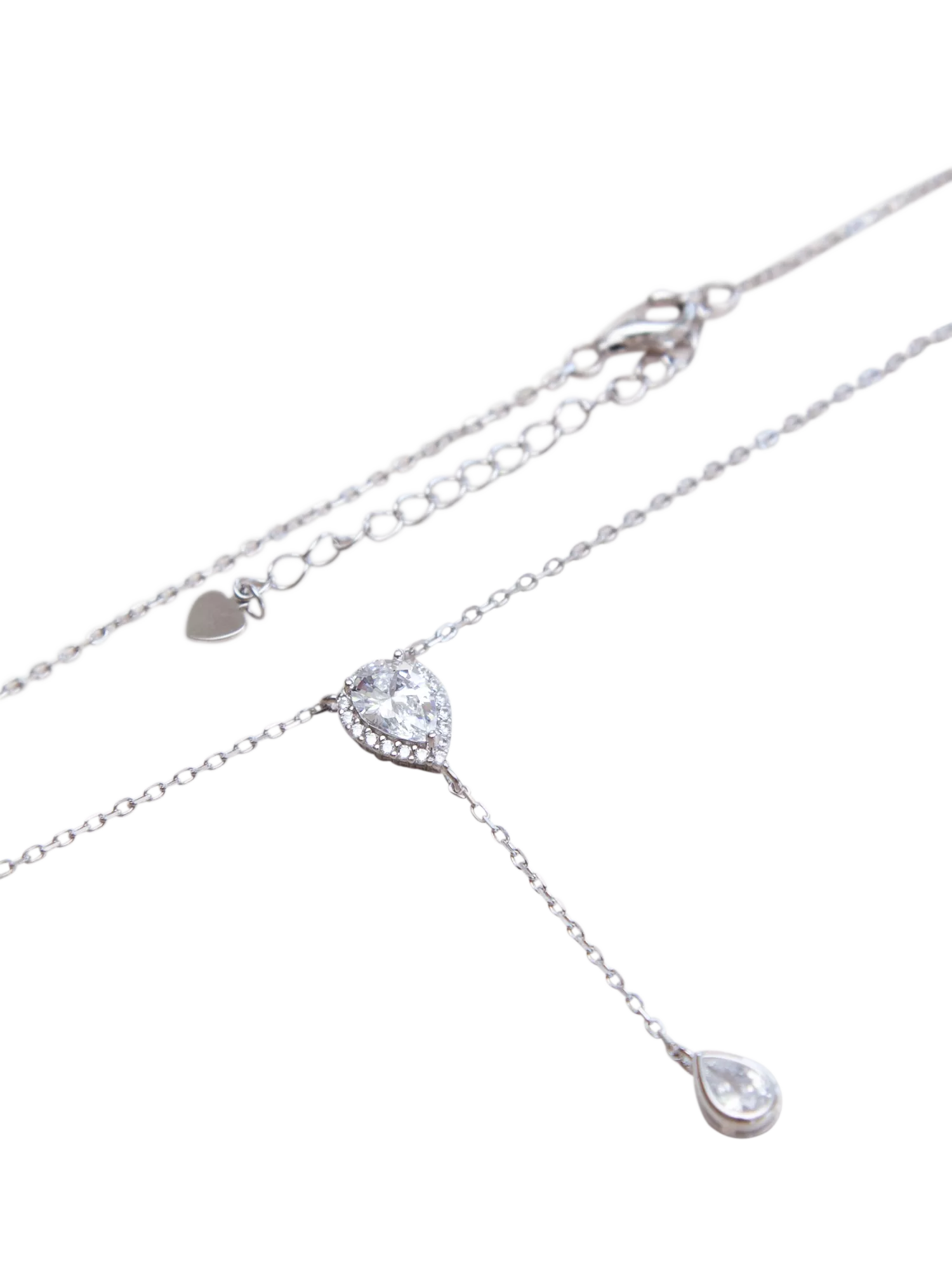 IBB cubic zirconia teardrop lariat necklace, silver, UK version