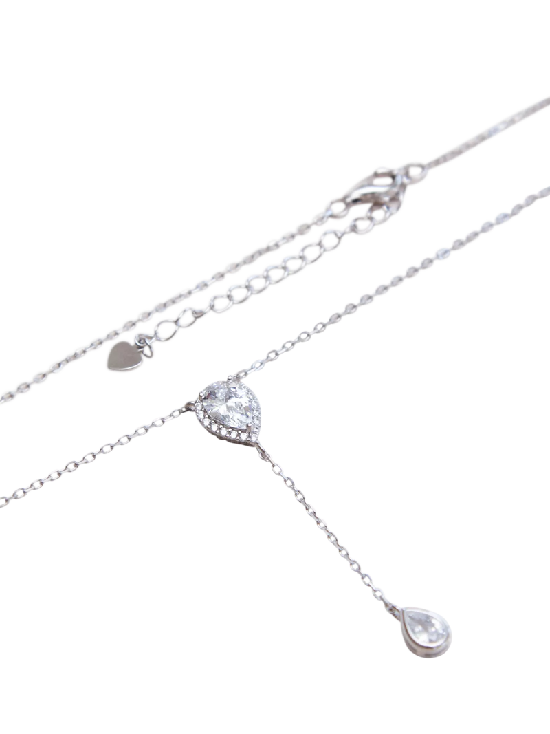 IBB cubic zirconia teardrop lariat necklace, silver, UK version