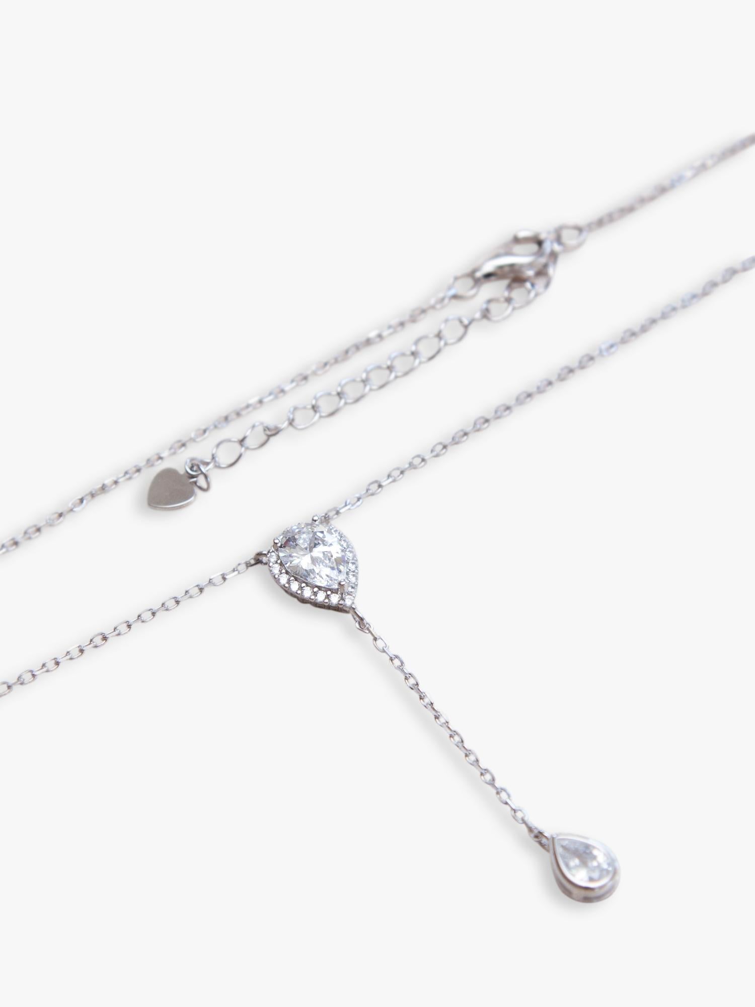 IBB cubic zirconia teardrop lariat necklace, silver, UK version