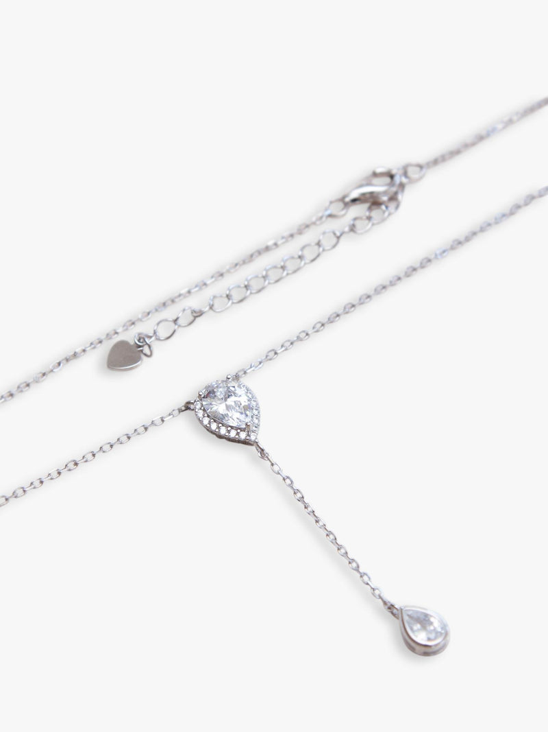 IBB cubic zirconia teardrop lariat necklace, silver, UK version