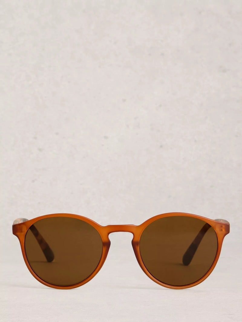 White Stuff round orange sunglasses with case, UK version