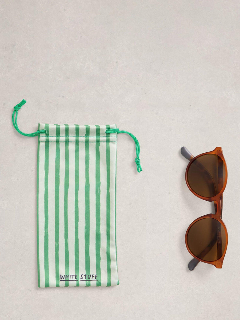 White Stuff round orange sunglasses with case, UK version