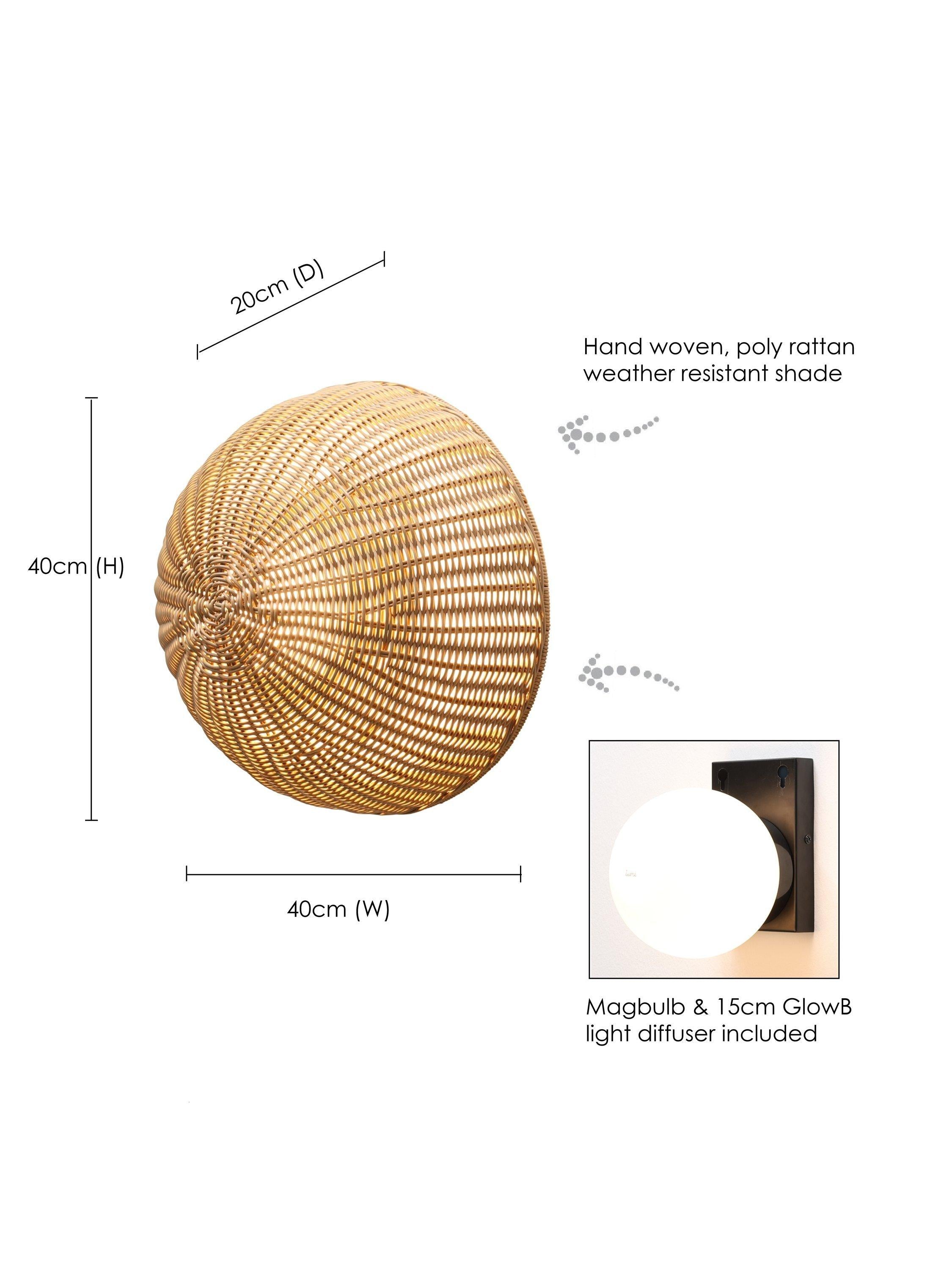 LG Outdoor Cerchio rattan wall lamp 40cm garden light, UK version