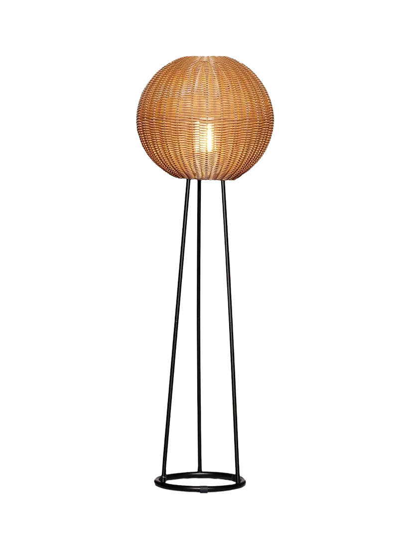 LG Outdoor Orta natural rattan floor lamp 1.2m, imported from the UK