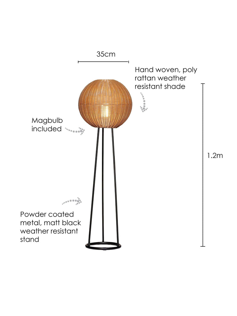 LG Outdoor Orta natural rattan floor lamp 1.2m, imported from the UK