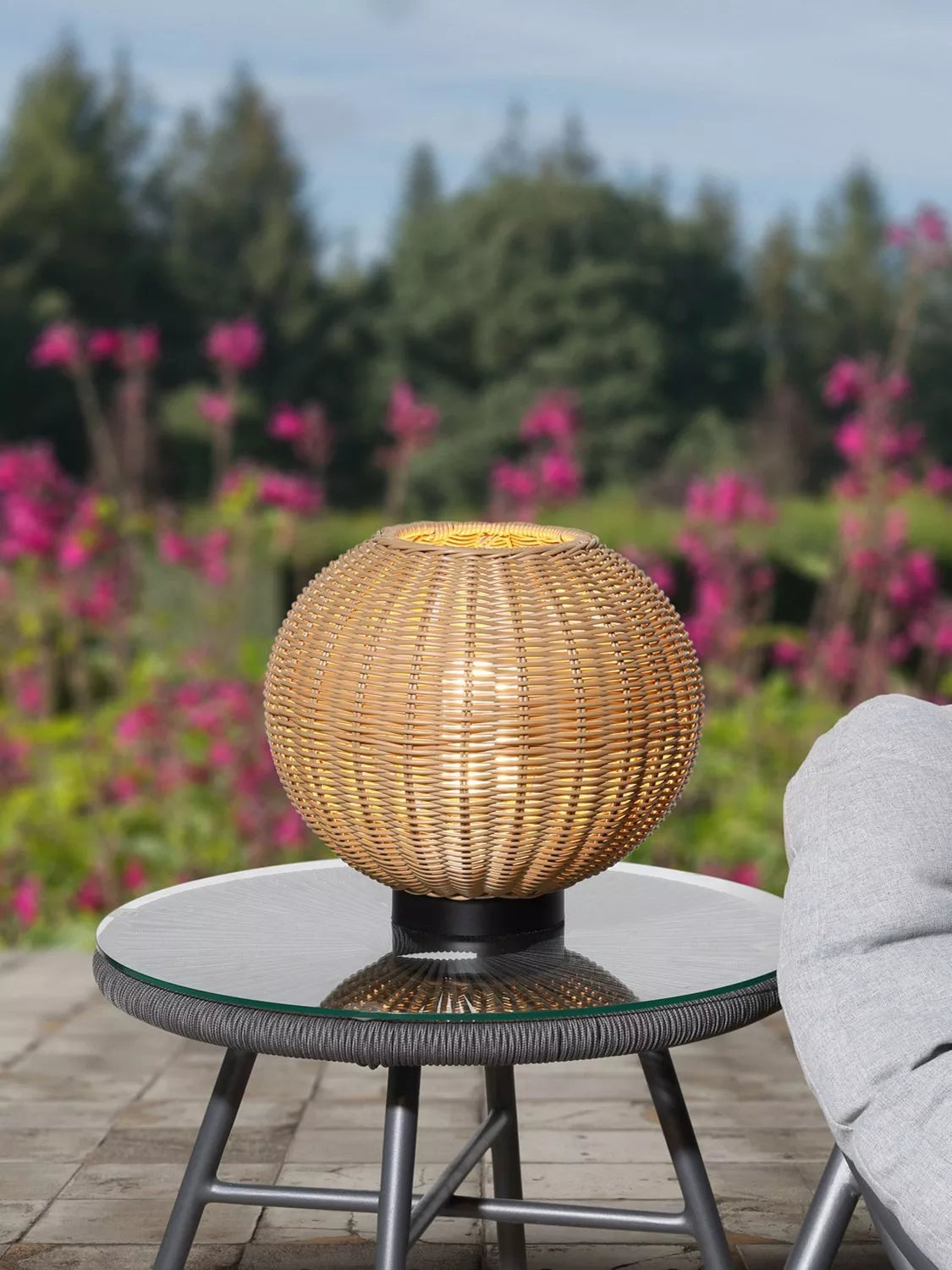 LG Outdoor Orta woven rattan rechargeable garden table lamp 28cm, UK version